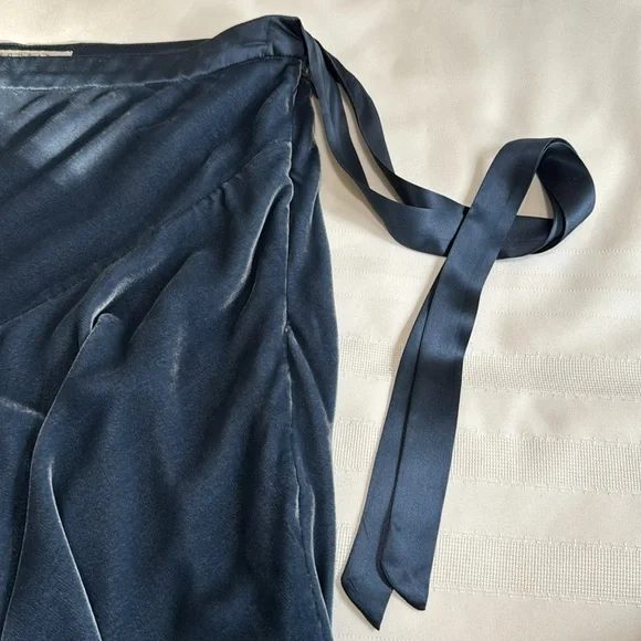 Nougat London Blue Velvet Ruffle Skirt Satin Ribbon Tie Small